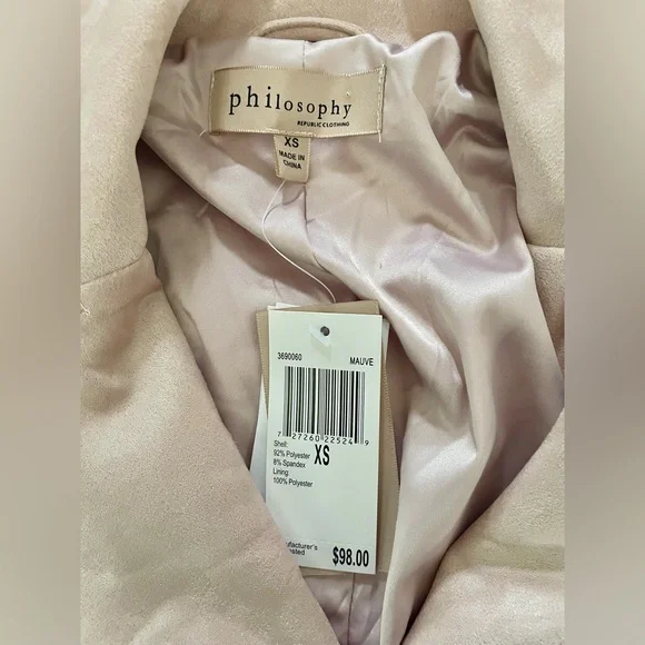 Philosophy Faux Suede Leather Moto Style Jacket Mauve Light Pink XS NWT - Picture 3 of 7